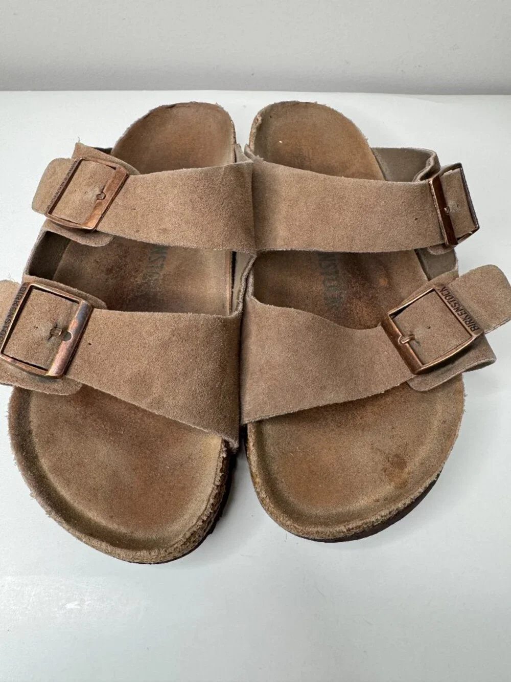 Birkenstock Arizona Suede Slides EU40 Brown Double Strap Adjustable Womens 9 Men